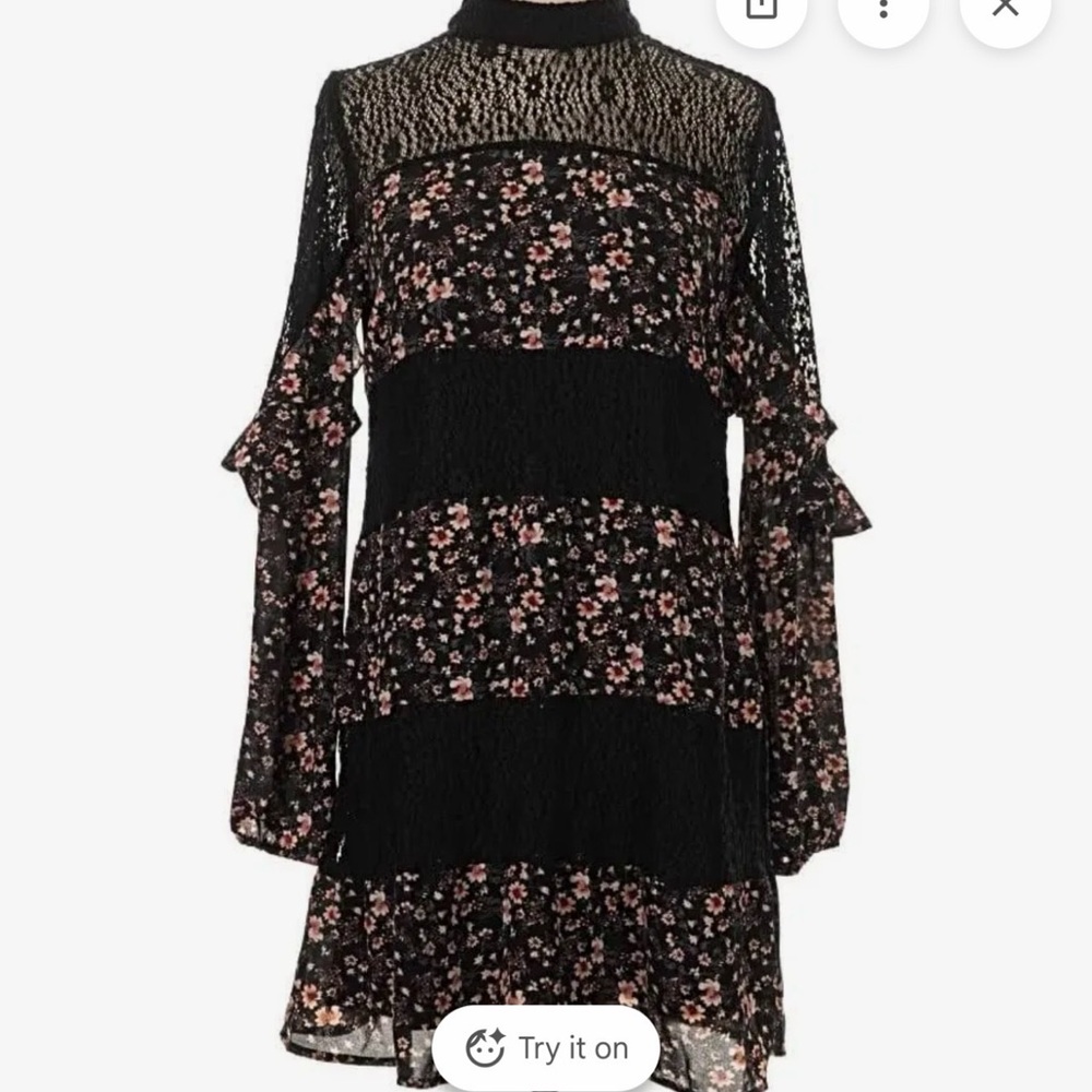 Whimsigoth Fairy Grunge Size S Dress Floral Sheer Lace Peasant Cottage Prairie